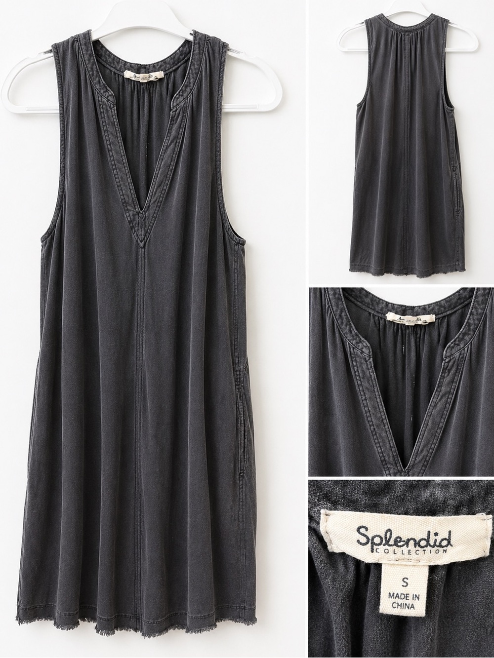 Splendid Sleeveless Gray V-Neck Shift Dress